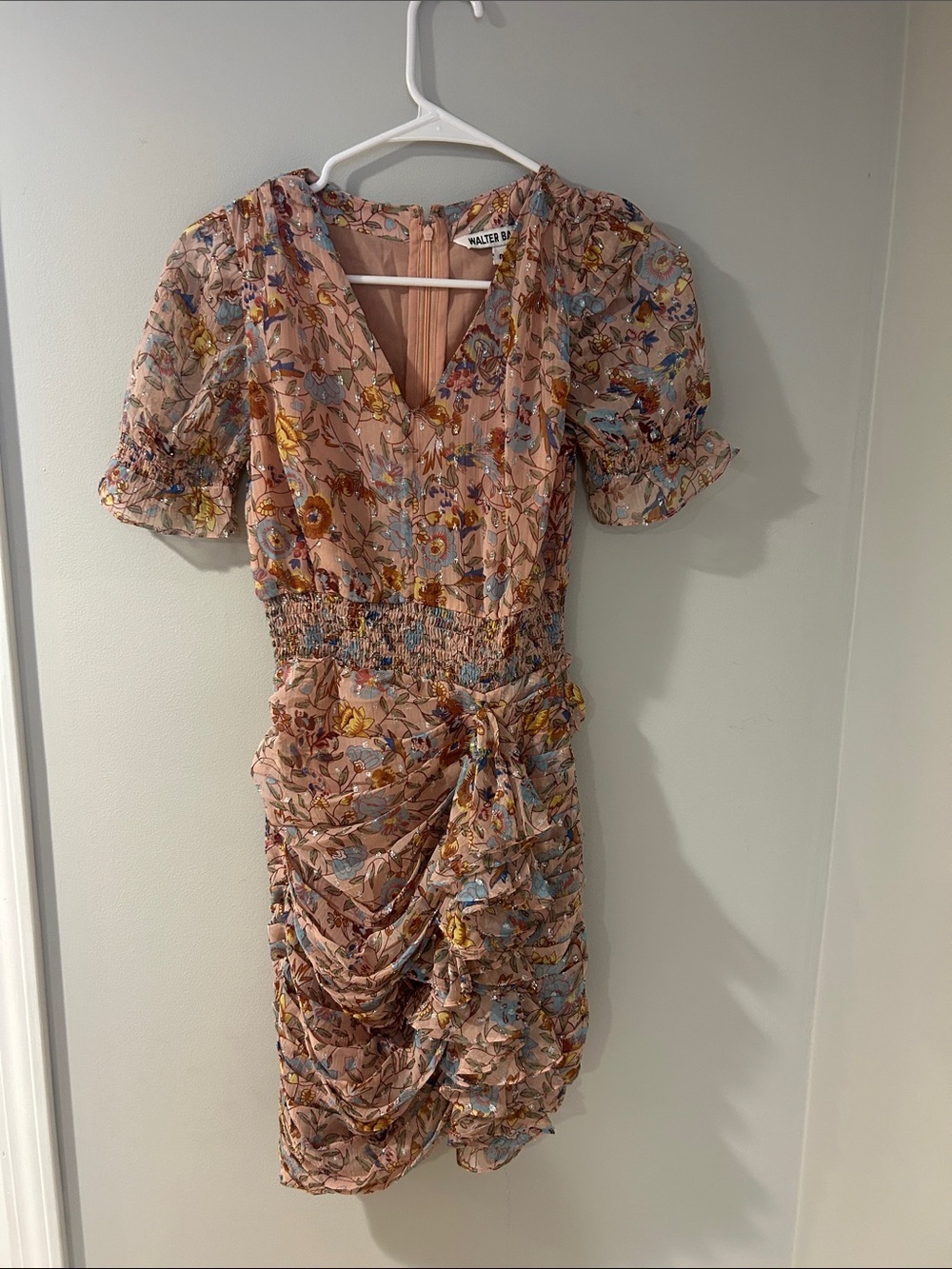 Walter Baker Floral Ruched Mini Dress | Puff Sleeve | Smocked Waist | Size 0